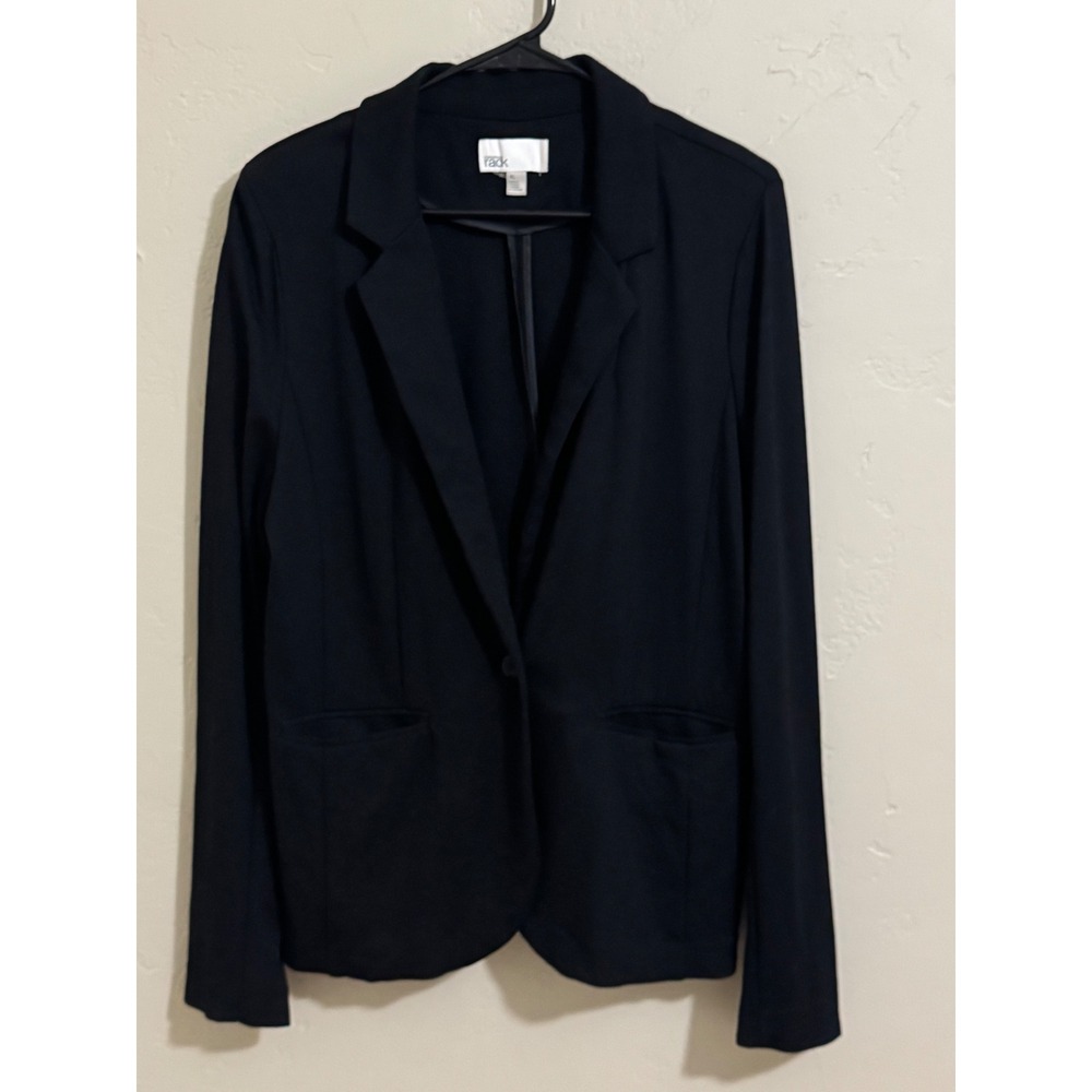 nordstrom rack blazer XL black open front knit 1 button pockets womens